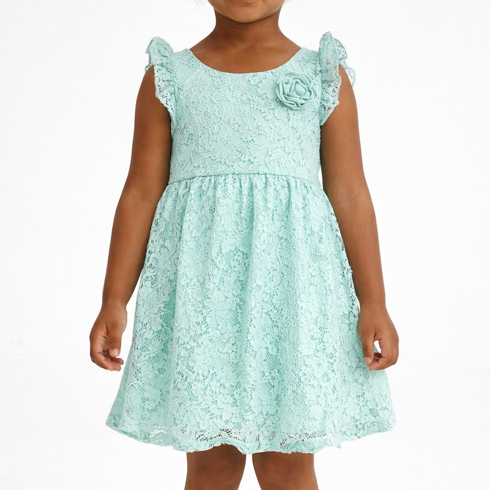 Healthtex Lace Dress Toddler Girls 3T Mist Mint Excellent Ruffle Floral Rosette